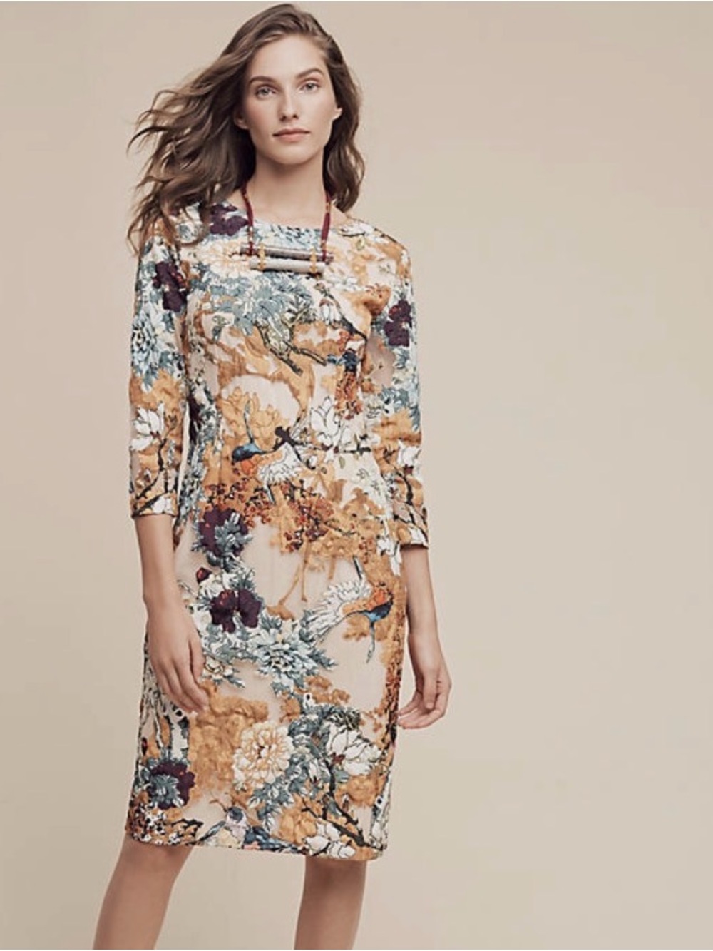 Anthropologie Hemant & Nandita Womens Forest Applique Sheath‎ Dress Size 6